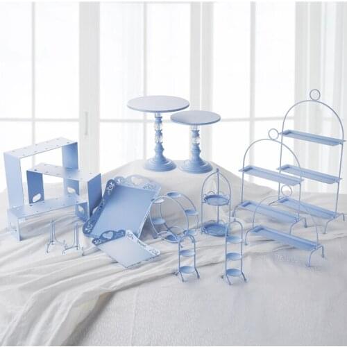 Three-layer Dessert Plate Blue Cake Plate Dessert Table Decoration Wrought iron Biscuit tray Tray Macaron frame