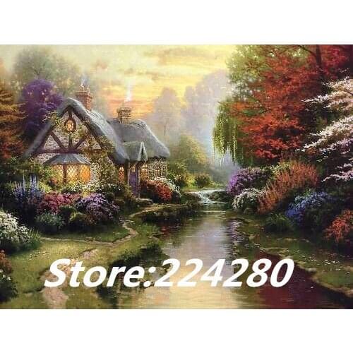 Needlework.embroidery,DIY 14CT Unprinted Art Cross stitch kits Small house by the river scenic Cross-Stitching decor crafts