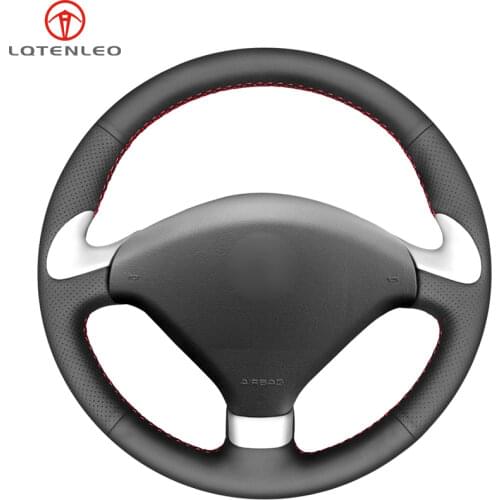 LQTENLEO Black Artificial Leather Car Steering Wheel Cover For Peugeot 307 CC 2004-2009 307 SW 2004-2009 407 407 SW 2004-2009