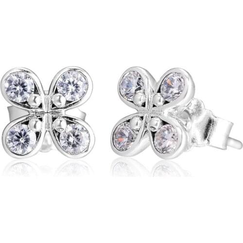 2019 New Arrival Clear CZ Four-Petal Flowers Stud Earrings for Women Spring Crystal 925 Sterling Silver Earrings Women Jewelry