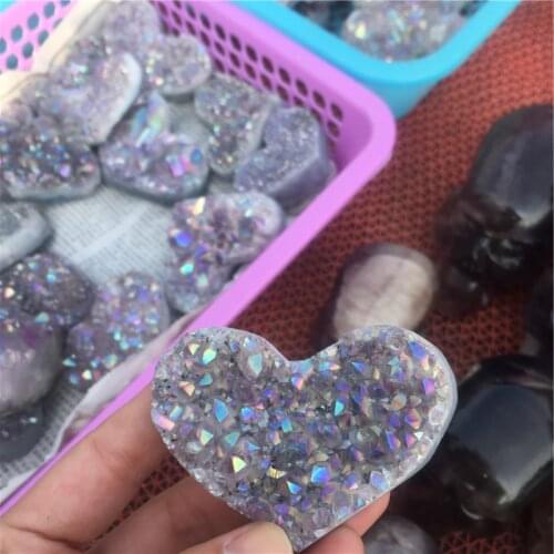 1pcs Amethyst Geode Heart Shaped Crystal Healing Crystals Stones Titanium Rainbow Aura Amethyst Cluster Angel Aura Quartz