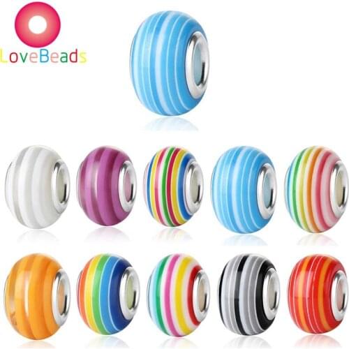 10Pcs Stripe Colorful Rainbow Spacer Bead European Rondelle Beads Fit Pandora Bracelet Pendant Charms Snake Chain Jewelry Making