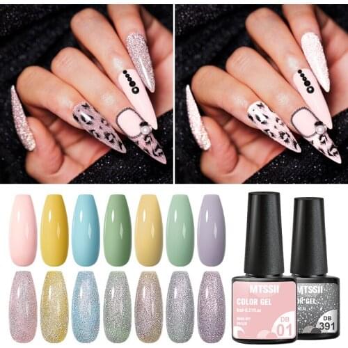 2PCS Reflective Glitter Gel Nail Polish Set Sparkling Nail Gel Nail Art Varnish Semi Permanent Gellack for Disco Party Nails