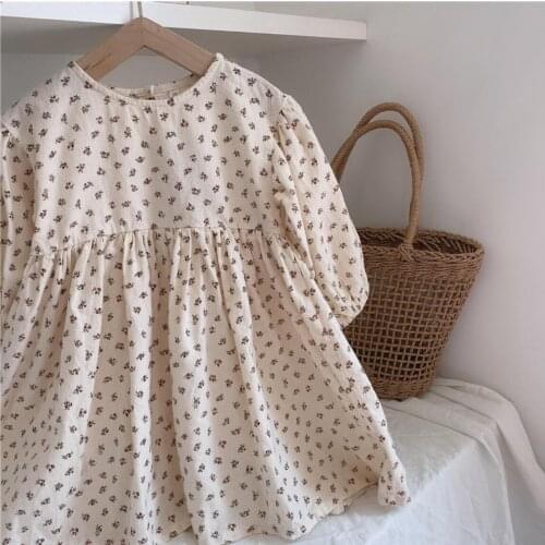 2021 Korea style girls printed dress fashion cotton full sleeve autumn girls dresses
