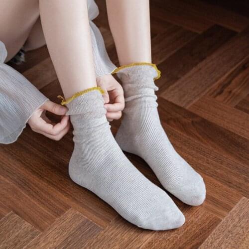 2021 Fashion Cotton socks Casual Women Socks YZ-S-ZZ-0041 Spring/summer solid-color collar border stockings