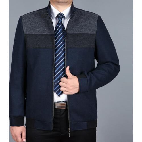 2021 Men Wool Jacket Patchwork Autumn Woolen Coat Pea Сoat Winter Wool Blend Jacket Zipper Wool Coat Men Business Stand Collar