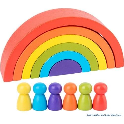 67JC Diy ChildrenS Wooden Rainbow Toy Creative Wood Rainbow Stacked Balance Blocks Baby Toy Montessori Educational Toys For
