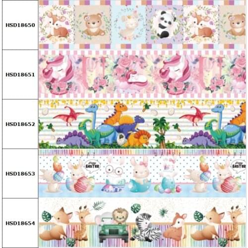10yard Cartoon Bear Unicorn Dinosaur Printed Grosgrain Ribbon Accessory Hairbow Headwear Decoration DIY Wholesale OEM 38MM 75MM
