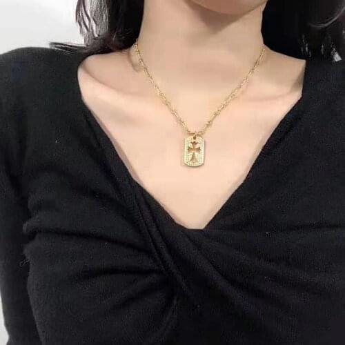 Net Red Selling Cross Necklace Shiny Rhinestone Retro Pendant Fashion Trend Choker Best Gift for Girlfriend Lover Jewelry CNK031