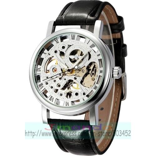 30pcs/lot Winner-036 Cool Leather Men Watch Excellent Design Winner Mechanical Hollow Out Watch Charming Men Dress Casual Watch
