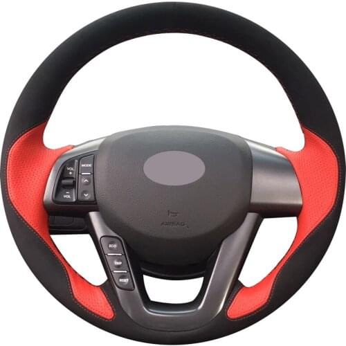 Black Suede Red Leather Car Steering Wheel Cover for Kia K5 Optima 2011 2012 2013