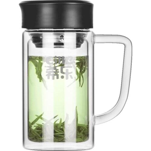 Double glass cup with handle office cup large capacity with lid filter 400ML