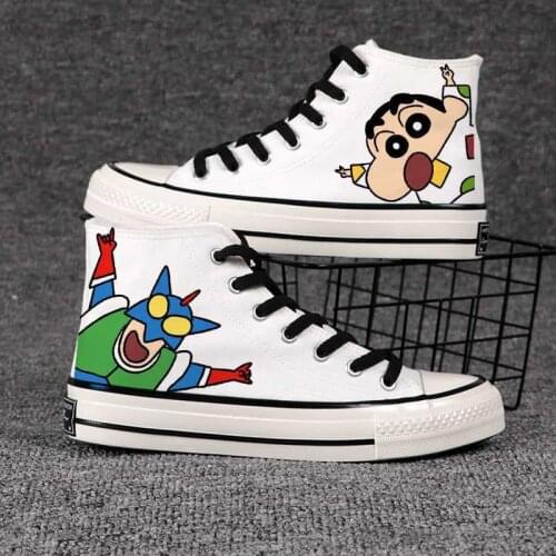 Anime Crayon High Top Canvas Shoes Students Summer Hand-Painted Casual Shoes Japanese Men Women Couples Sweet Cartoon Sneakers