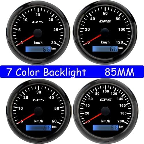 85MM GPS Speedometer Gauge 30/60/120/200KMH Speed Meter + GPS Antenna Odometer 7 Colors Backlight with Kilometer 9-30VDC