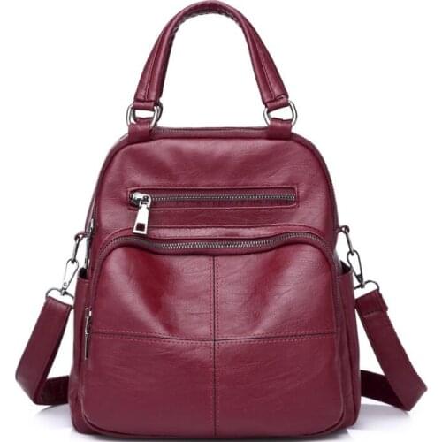 Khamezoa 2021 the new PU leather pure color style multi-purpose handbag contracted Europe and America pop small backpack handbag