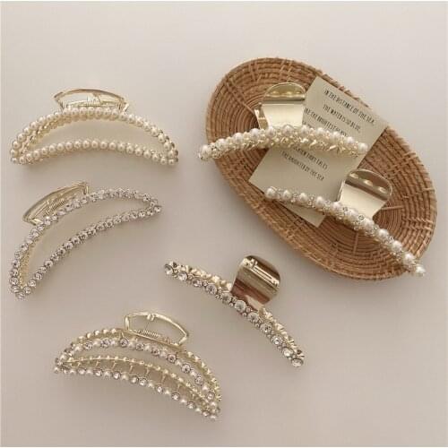 Korea Retro Gold Metal Pearl Hair Clip Alloy Gripper Girls Classic Claw Clip Rhinestone Hairpins Fashion Women Hair Accessories