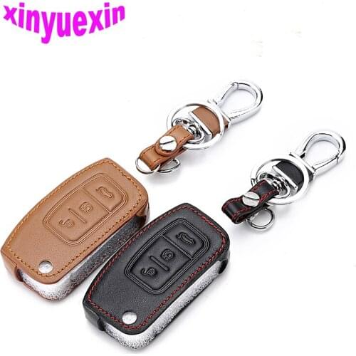 Xinyuexin Leather Car Key Cover Case For Ford Fiesta Focus 2 Mondeo Ecosport Kuga Escape Flip Remote Key Jacket With Keychain