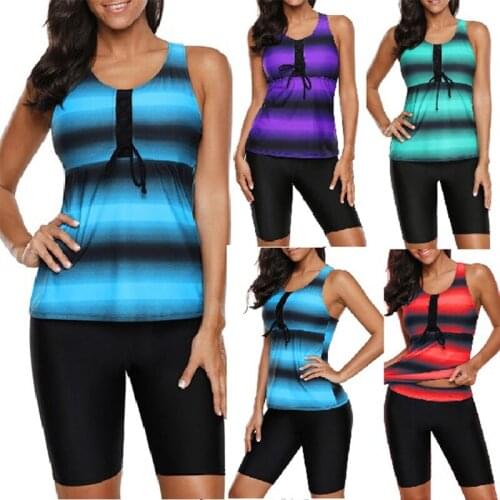 Women Gradient Tankini Set Summer Plus Size Color Block Print Swimsuits Female Slim Push Up Two Piece Bathing Suit Beachwear