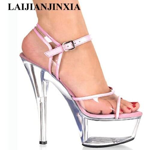 LAIJIANJINXIA Fashion Plastic Women Sexy High Heel Sandals 15Cm Heeled With 5Cm Platform Shoes Women Summer Ladies Size 46 H-016