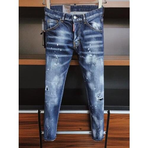 2021 Fashion Trend Dsquared2 Washed, Worn, Holes, Paint Spots Mens Jeans *9810