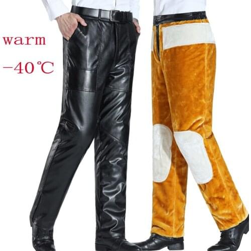 New 2019 super warm Fleece winter mens leather pants very thick windproof and waterproof pants Large size mens trousers 5XL