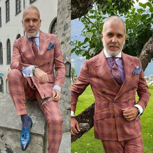 Plaid Suit Men 2021 Double Breasted Blazer Tailor-Made Suits Men Clothing Fashion Party Dresses Formal Tuxedo Wedding Jacket