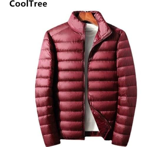 CoolTree Men Down Jackets Autumn Winter Thin and light Stand collar White duck down Coats Male Solid color Slim Fit Outerwear