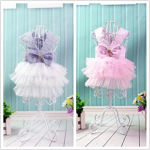 Pet Dog Soft Cotton Striped Dresses Cool Summer Bowknot Decorated Dresses For Small Dogs DC765