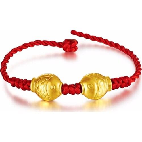 New Solid 24K Yellow Gold Bracelet Lucky Fish Knitted Beads Bracelet