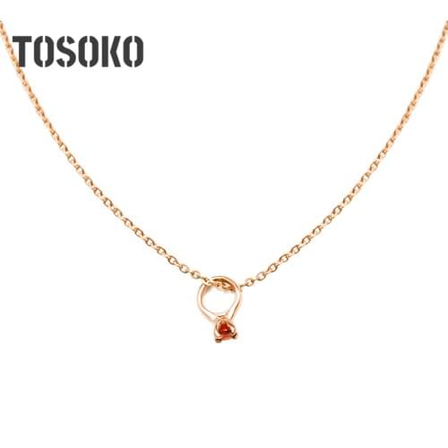 TOSOKO Stainless Steel Zircon Small Ring Pendant Necklace Womens Fashion Clavicle Chain BSP444