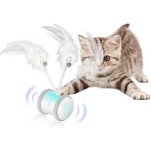 Feather For Electronic Pet Cat Interactive Toys Automatic Sensing Obstacles Wheel Electric Cat Stick Kitten Toys Supplies JU0269