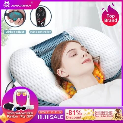 Jinkairui Neck Massage Pillow Electrical Cervical Traction Massager Wormwood Hot Compress Relief Back Shoulder Pain 8D Upgrade