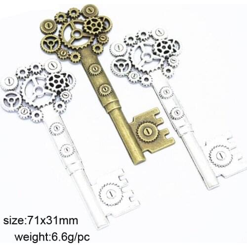 15pcs/lot Alloy Antique Silver 71x31mm Key Charm Pendant Fit Bracelet Necklace DIY Metal Jewelry Making