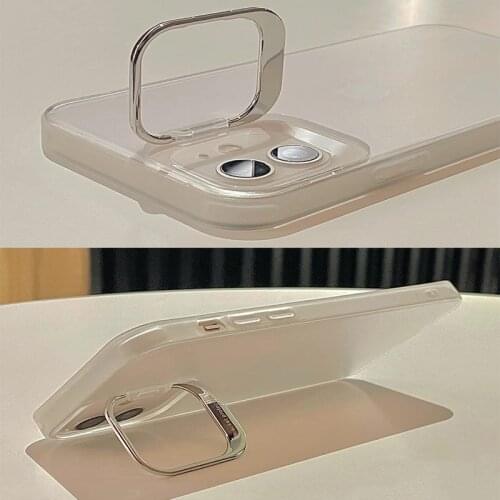 Ins Transparent Phone Case For iPhone 13 11 12 Pro Max 12 13 mini 13Pro Max Stand Holder Hard PC Clear Back Cover With Stand