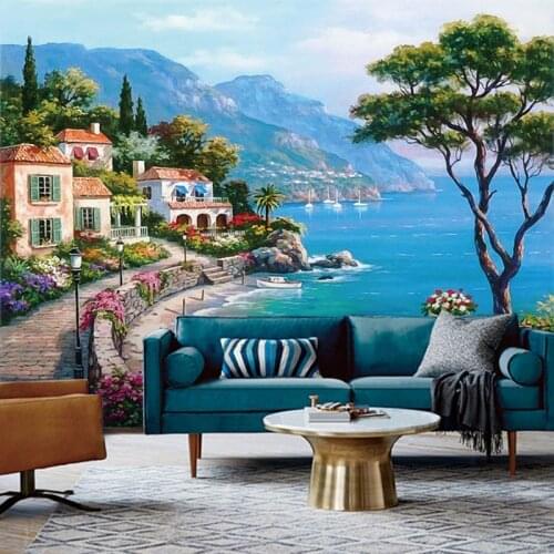 Drop Shipping Custom 3D Mural Wallpaper Mediterranean Oil Painting Landscape Wall Papers Home Decor TV Background Wall Paper