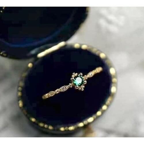 Luxury Female Green Zircon Stone Ring Classic Gold Color Engagement Ring Charm Crystal Round Wedding Rings For Women