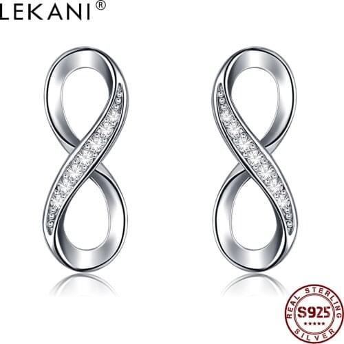 LEKANI 925 Sterling Silver 8 Digital Stud Earrings For Women Fashion Jewelry Earring Famale Girl Wedding Party 2021 New Arrival