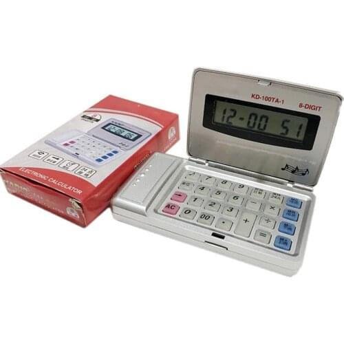 Folding 8 Digit Large LCD Display Calculator, Pocket Handheld Calculators with Voice Report, Time & Calendar Display for Office