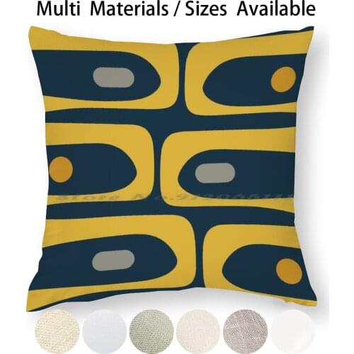 Mid Century Modern Piquet Abstract Minimalist Pattern In Light And Dark Mustard , Navy Blue , And Grey Pillow Case Throw Pillow