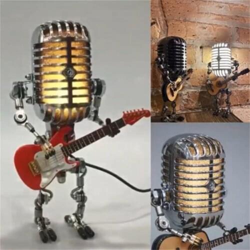 Vintage Microphone Robot Desk Lamp Wrought Iron Rock Guitar Creative Industrial Style Indoor Office Bedroom Decoration Ornaments