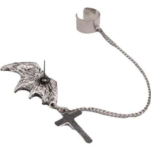 Vintage Bat Chain Linked Ear Cuff Cross Pendant Earrings Jewelry Unisex