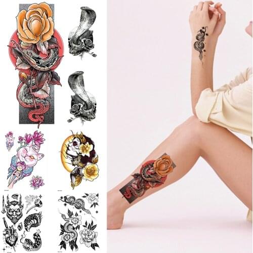 1Sheet Waterproof Temporary Tattoo Snake Flower Women Fashion Tattoos Arm Sleeve Fake Body Art Tattoo