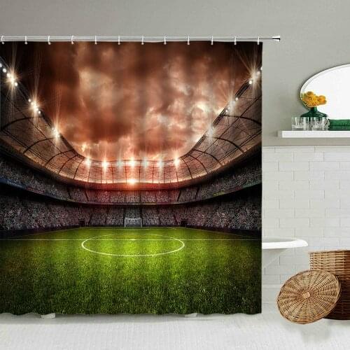 Football Stadium Arena Greenery Shower Curtain World Sports Theme Bathroom Bathtub Blackout Waterproof Polyester Cloth Curtains