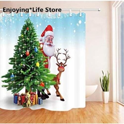 WangWhy Christmas Tree and Old Man Shower Curtain Waterproof Fabric Shower Curtain Set Bathroom Bath Mat Rugs 72 x 72 12 Hooks