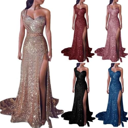 Elegant Red Off Shoulder Split Glitter Long Dress Women Sexy Party Club Shine Dress Floor Length Sequin Evening Chic Vestidos