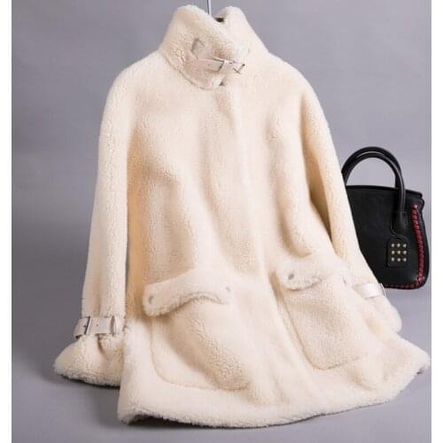 Shearling Sheep Real Fur Coat Winter Jacket Women Real Wool Coat Female Jacket Korean Long Coats Manteau Femme FR0815 s