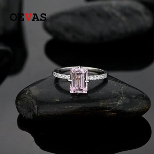 OEVAS 100% 925 Sterling Silver 7*10mm Pink Yellow High Carbon Diamond Ice Flower Cut Rings For Women Sparkling Fine Jewelry Gift