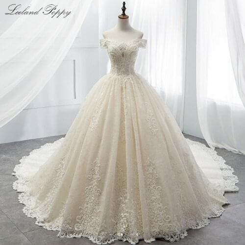 Lceland Poppy Ball Gown Beaded Wedding Dresses 2020 Lace Appliques Floor Length Off the Shoulder Vestido de Novia Bridal Gowns