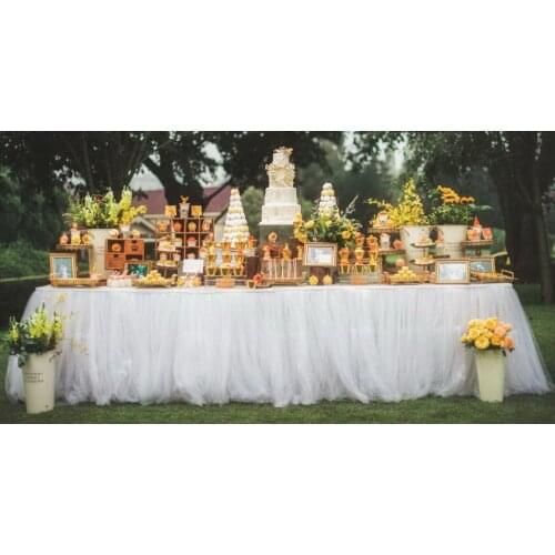 1 Piece Free Shipping 10ft Long 4 Layers Tutu & Ice Silk Table Skirt Cake Table Skirt for Wedding Birthday Patry Decoration