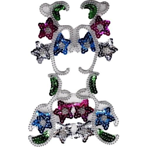 10piece Gold Silver Sequin Lace Applique Floral Patches Collar Dance Wear Costume Decorated Beaded DIY Craft Sewing Accessories